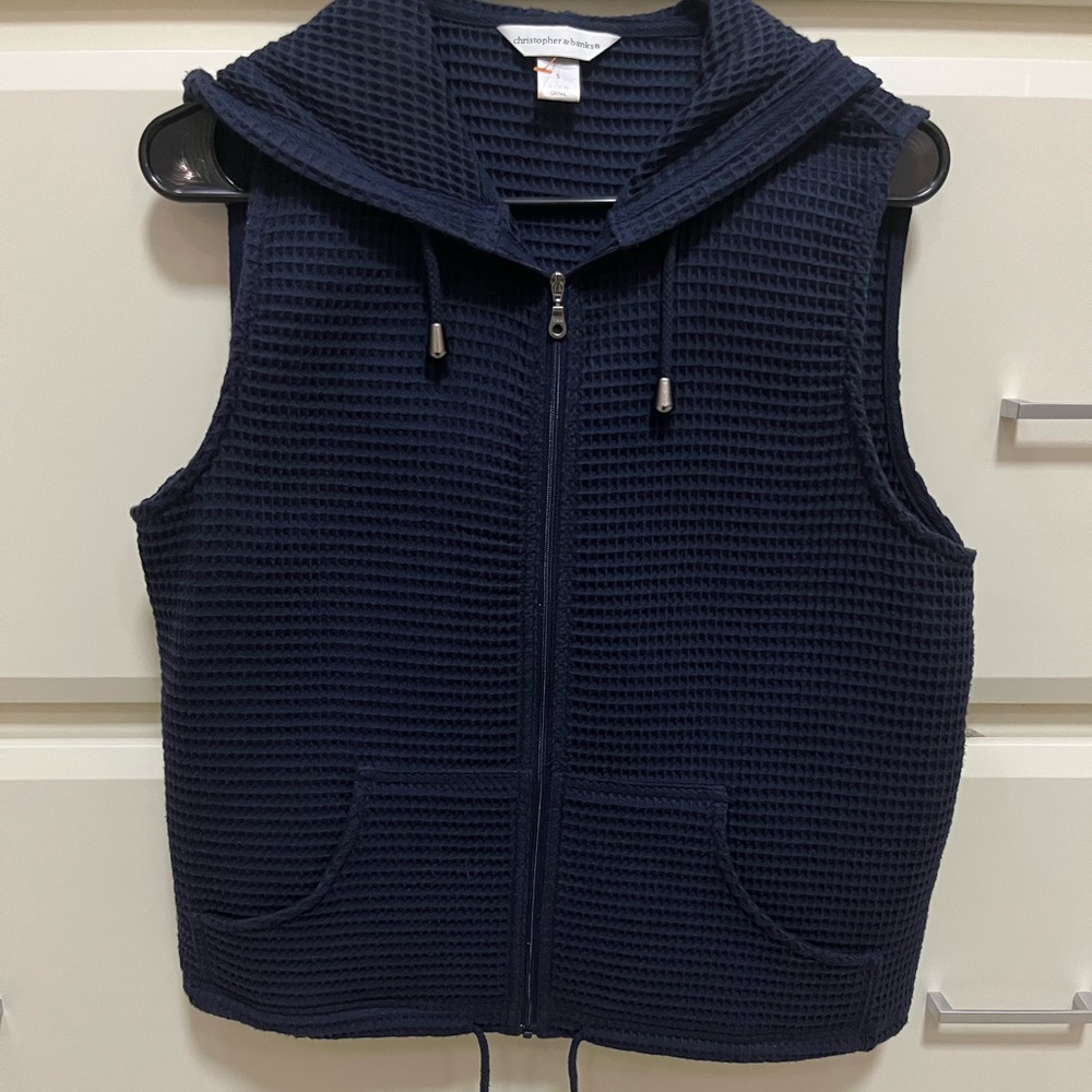 Navy blue vest with hoodie